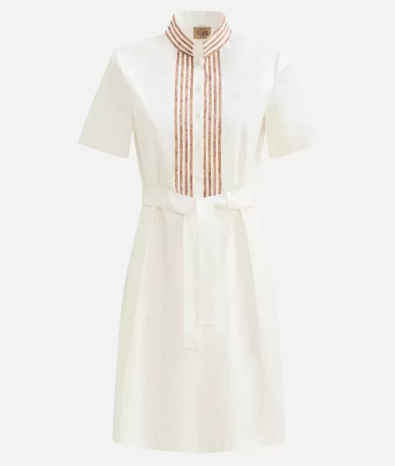 Donna Alviero Martini 1a Classe Abito A Sacchetto Con Collo Alla Coreana In Gabardina Di Cotone Stretch Gesso