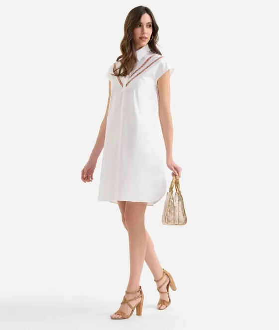 Donna Alviero Martini 1a Classe Abito A Sacchetto Con Motivo Scollo In Popeline Di Cotone Croccante Bianco