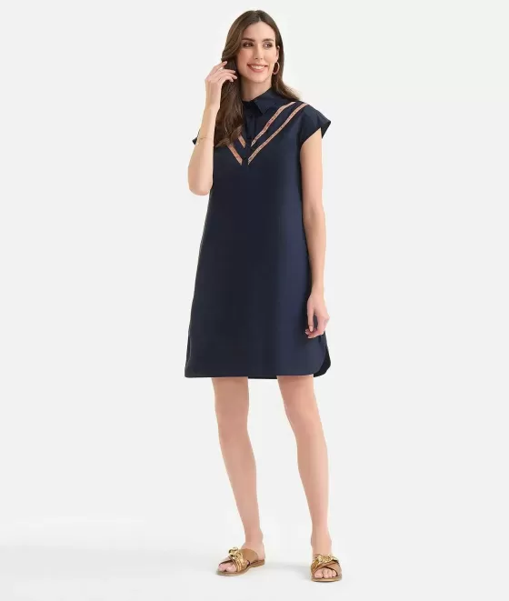 Donna Alviero Martini 1a Classe Abito A Sacchetto Con Motivo Scollo In Popeline Di Cotone Croccante Blu Scuro