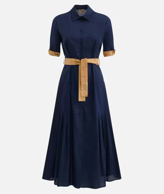 Donna Alviero Martini 1a Classe Abito Chemisier Lungo In Popeline Di Cotone Stretch Blu Notte