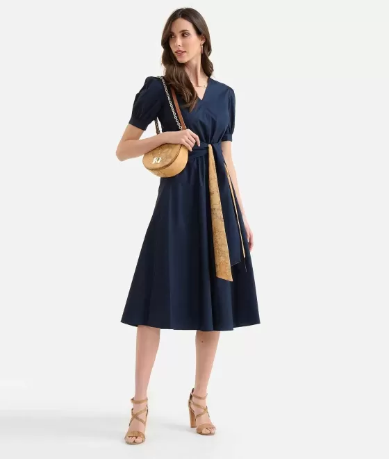Donna Alviero Martini 1a Classe Abito Con Fiocco In Popeline Di Cotone Croccante Blu Scuro