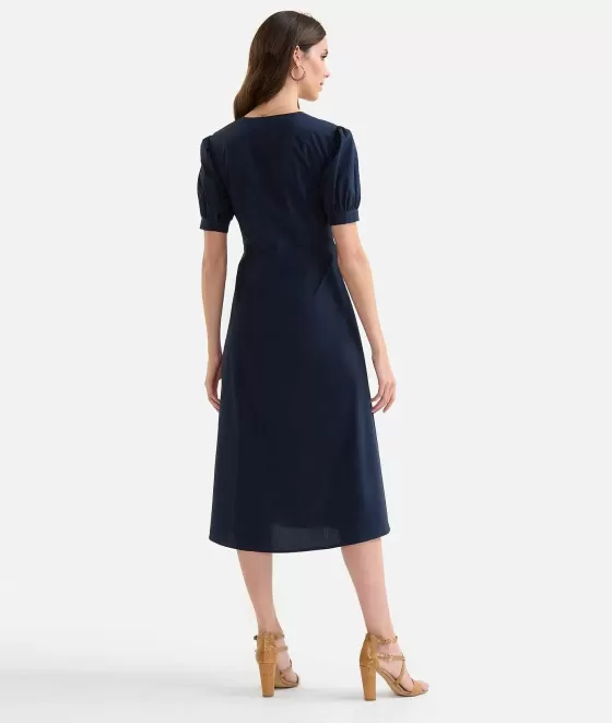 Donna Alviero Martini 1a Classe Abito Con Fiocco In Popeline Di Cotone Croccante Blu Scuro