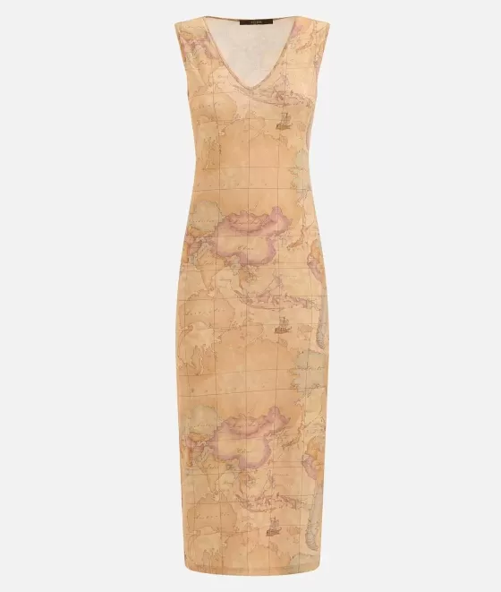 Donna Alviero Martini 1a Classe Abito Lungo Con Scollo A V In Jersey Stampa Geo Classic