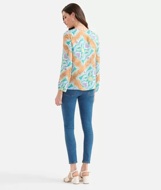 Donna Alviero Martini 1a Classe Blusa Basic In Twill Stampa Geo Miami Deco Lilla