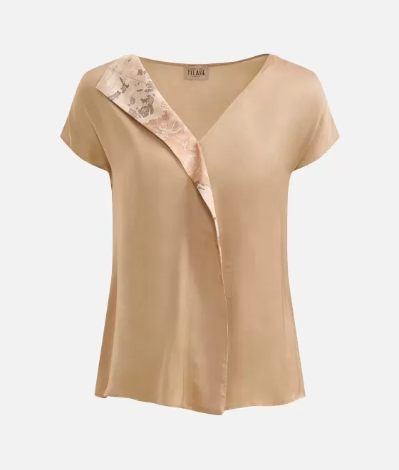 Donna Alviero Martini 1a Classe Blusa Con Motivo Scollo In Fluido Di Viscosa Deserto