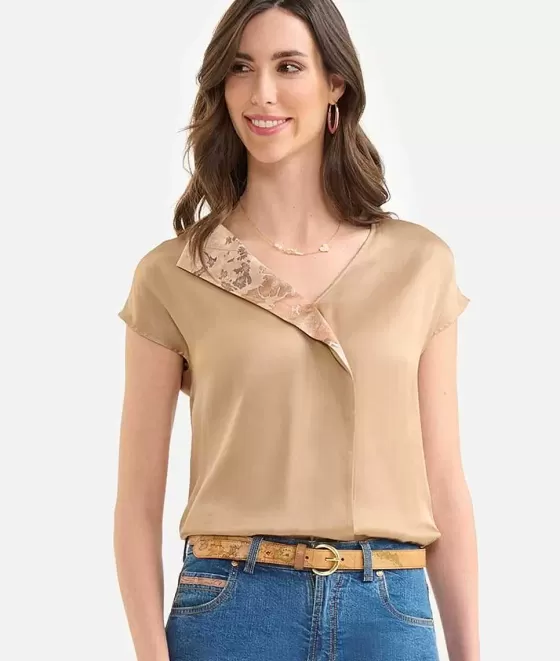 Donna Alviero Martini 1a Classe Blusa Con Motivo Scollo In Fluido Di Viscosa Deserto