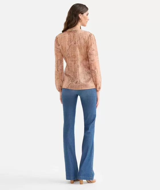 Donna Alviero Martini 1a Classe Blusa Con Spilla In Organza Stampa Geo Special Beige