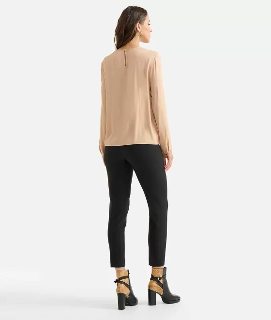 Donna Alviero Martini 1a Classe Blusa Con Volant In Viscosa Eco-Recycled Cammello
