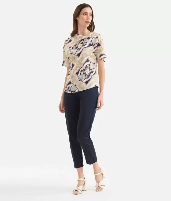 Donna Alviero Martini 1a Classe Blusa Manica Kimono In Twill Stampa Geo Miami Deco Blu