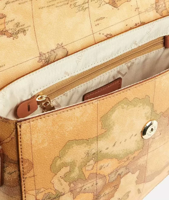 Donna Alviero Martini 1a Classe Borsa A Tracolla Con Patta In Tessuto Stampa Geo Classic Naturale