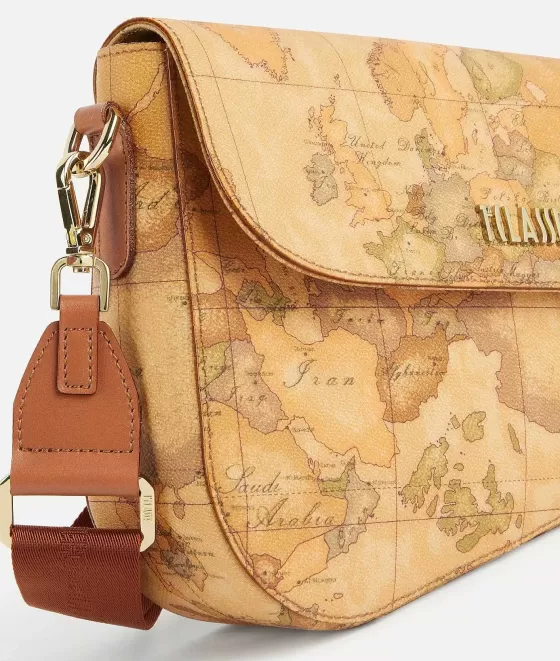 Donna Alviero Martini 1a Classe Borsa A Tracolla Con Patta In Tessuto Stampa Geo Classic Naturale