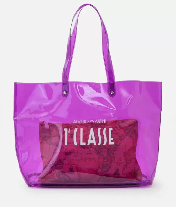 Donna Alviero Martini 1a Classe Borsa Mare Con Pochette Stampa Geo Classic Viola Campanula