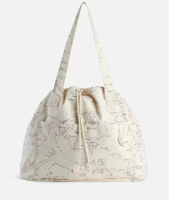 Donna Alviero Martini 1a Classe Borsa Mare Grande In Canvas Stampa Geo Color Cru