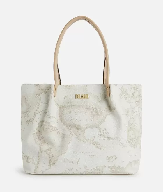 Donna Alviero Martini 1a Classe Borsa Shopping In Tessuto Stampa Geo White Bianca