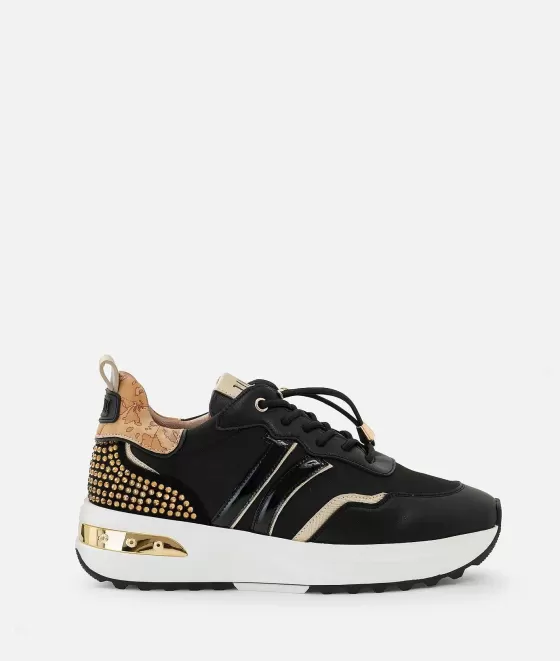 Donna Alviero Martini 1a Classe Geo Road Los Angeles Sneakers In Eco Nappa Liscia Nere
