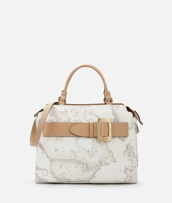 Donna Alviero Martini 1a Classe Geo White Borsa A Mano Con Maxi Fibbia