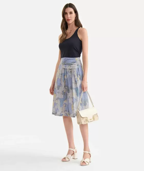 Donna Alviero Martini 1a Classe Gonna Con Piegoni In Popeline Di Cotone Biologico Stampa Geo Multirighe Blu
