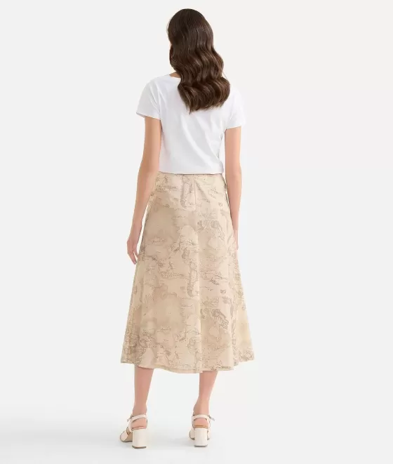 Donna Alviero Martini 1a Classe Gonna Lunga Con Tasconi In Popeline Di Cotone Geo Color Beige
