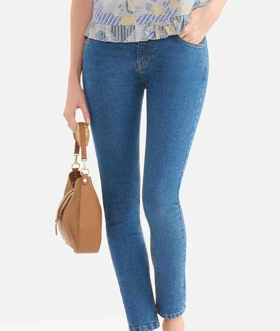 Donna Alviero Martini 1a Classe Jeans 5 Tasche Slim In Denim Stretch Blu Stone