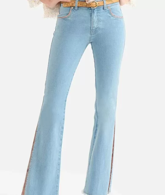 Donna Alviero Martini 1a Classe Jeans Con Spicchio In Denim Stretch Blu Beach