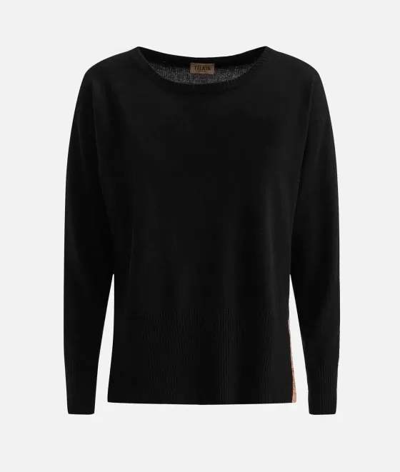 Donna Alviero Martini 1a Classe Maglia Girocollo Con Spacchi In Filato Misto Cashmere Nero