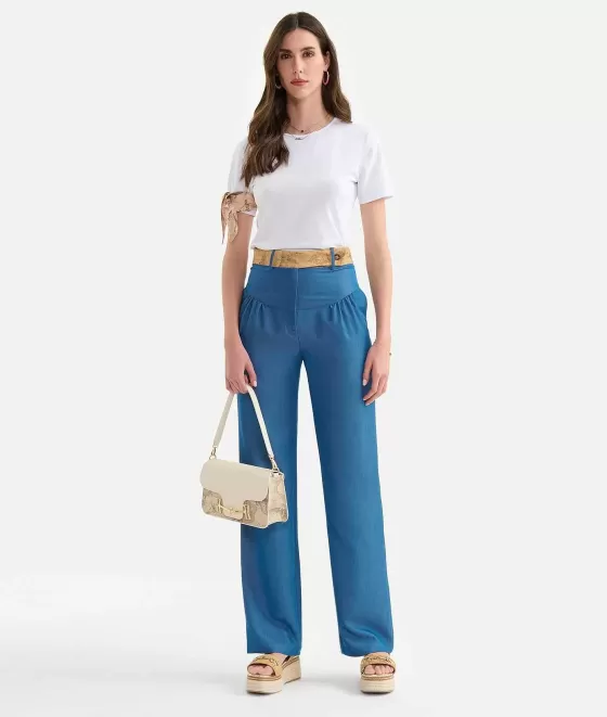 Donna Alviero Martini 1a Classe Pantalone Con Cintura In Denim Fluido Blu Medio