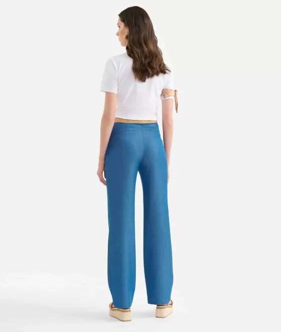 Donna Alviero Martini 1a Classe Pantalone Con Cintura In Denim Fluido Blu Medio