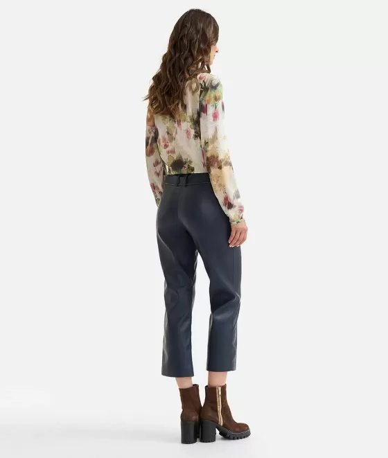 Donna Alviero Martini 1a Classe Pantalone Con Cintura In Eco Nappa Blu Scuro