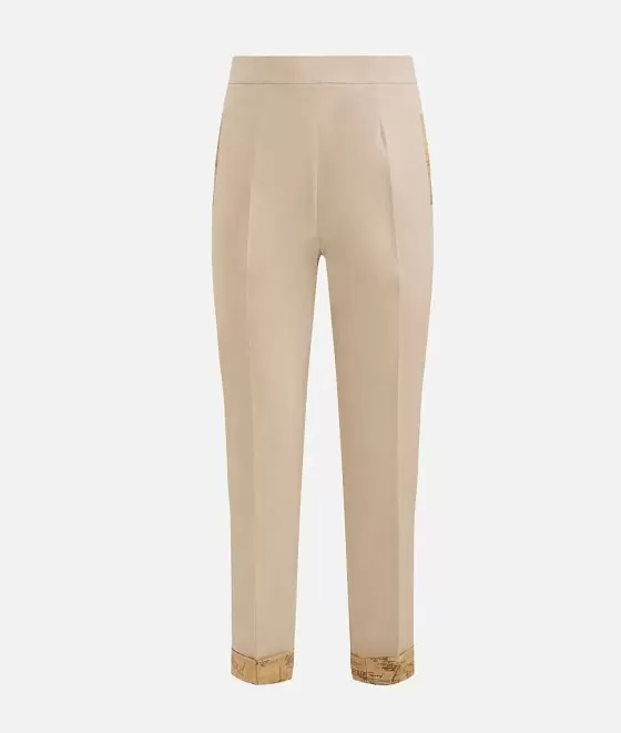 Donna Alviero Martini 1a Classe Pantalone Con Risvolto In Gabardina Di Cotone Stretch Deserto