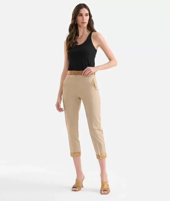 Donna Alviero Martini 1a Classe Pantalone Con Risvolto In Gabardina Di Cotone Stretch Deserto