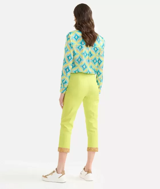 Donna Alviero Martini 1a Classe Pantalone Con Risvolto In Gabardina Di Cotone Stretch Lime