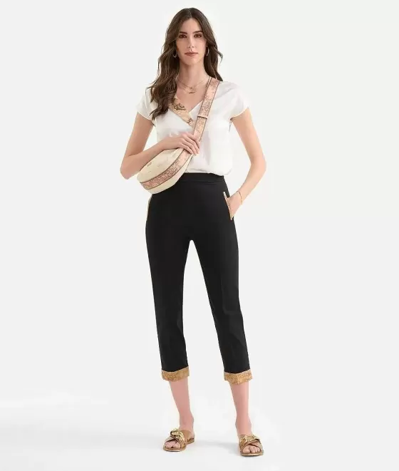 Donna Alviero Martini 1a Classe Pantalone Con Risvolto In Gabardina Di Cotone Stretch Nero