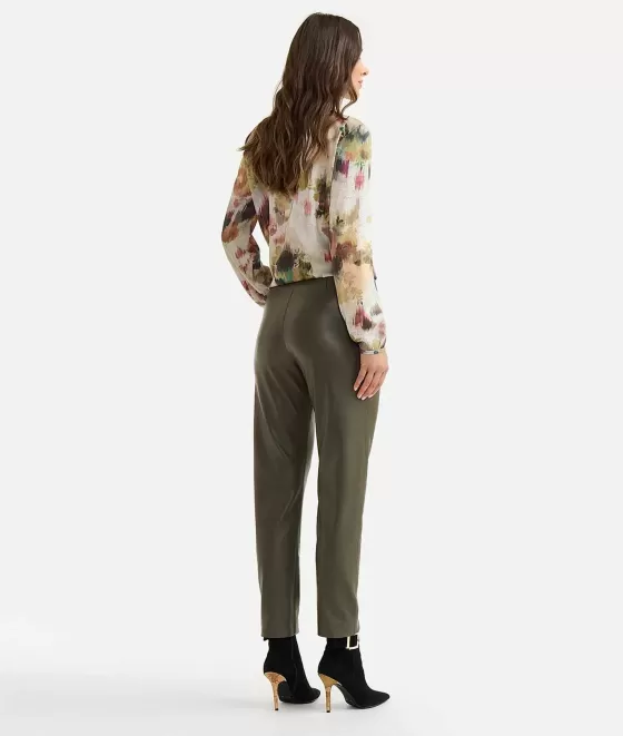 Donna Alviero Martini 1a Classe Pantalone Con Zip In Eco Nappa Verde