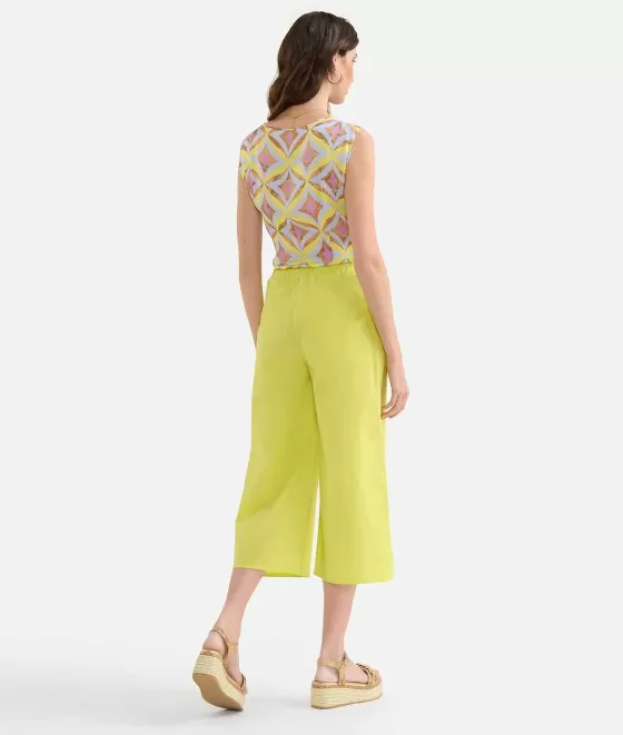 Donna Alviero Martini 1a Classe Pantalone Cropped In Popeline Di Cotone Croccante Lime