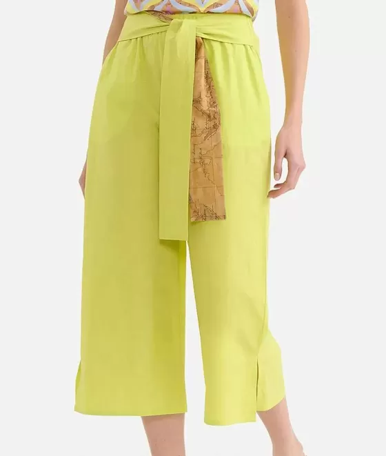 Donna Alviero Martini 1a Classe Pantalone Cropped In Popeline Di Cotone Croccante Lime