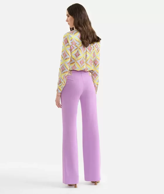 Donna Alviero Martini 1a Classe Pantalone Fluido Con Bottoni Gioiello In Cady Orchidea