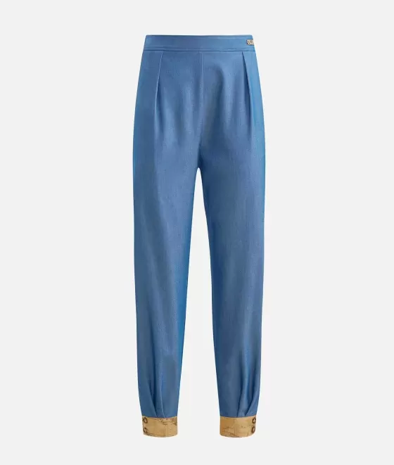 Donna Alviero Martini 1a Classe Pantalone Jogger In Denim Fluido Blu Medio