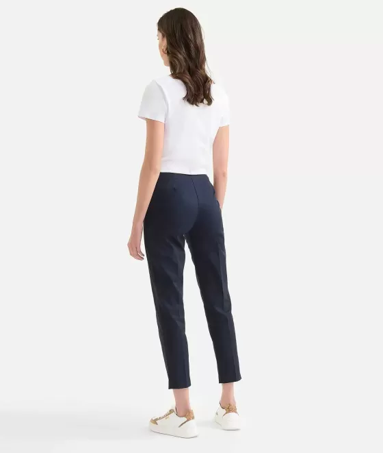 Donna Alviero Martini 1a Classe Pantalone Regular In Gabardina Di Cotone Stretch Blu Scuro