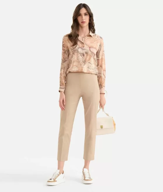 Donna Alviero Martini 1a Classe Pantalone Regular In Gabardina Di Cotone Stretch Deserto