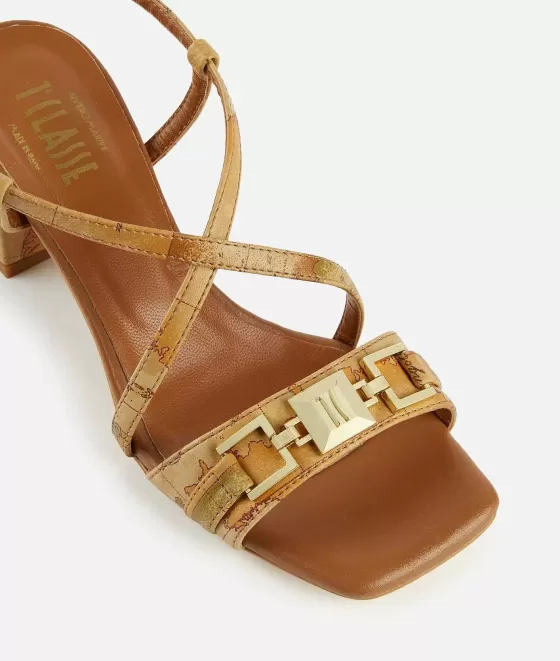 Donna Alviero Martini 1a Classe Sandali Alti In Eco Nappa Stampa Geo Classic Con Morsetto Naturali