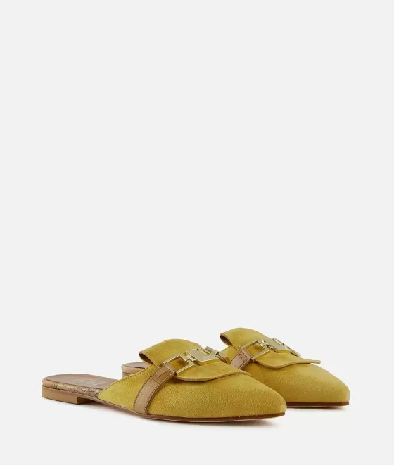 Donna Alviero Martini 1a Classe Slipper Con Morsetto In Pelle Scamosciata Ocra