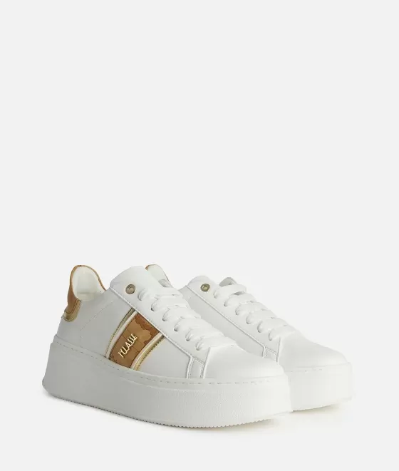 Donna Alviero Martini 1a Classe Sneakers Alte In Eco Nappa Con Banda Laterale Geo Classic Bianche