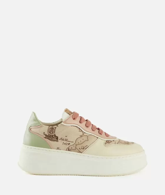 Donna Alviero Martini 1a Classe Sneakers In Canvas Stampa Geo Safari Beige Pastello