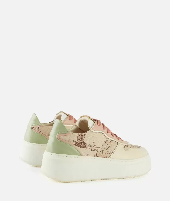 Donna Alviero Martini 1a Classe Sneakers In Canvas Stampa Geo Safari Beige Pastello