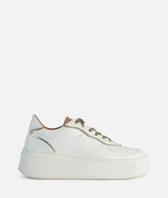 Donna Alviero Martini 1a Classe Sneakers In Eco Nappa Con Nastri Dorati Bianche