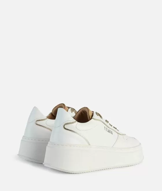 Donna Alviero Martini 1a Classe Sneakers In Eco Nappa Con Nastri Dorati Bianche