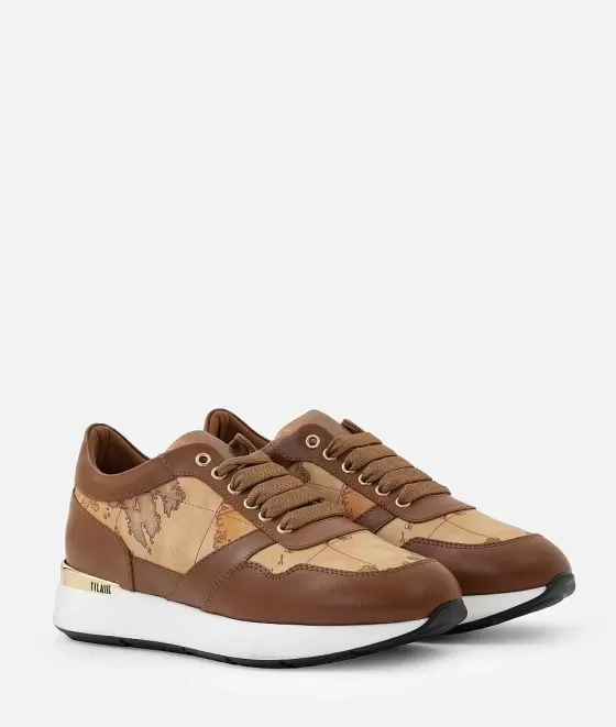 Donna Alviero Martini 1a Classe Sneakers In Pelle Liscia Fondo Running Castagna