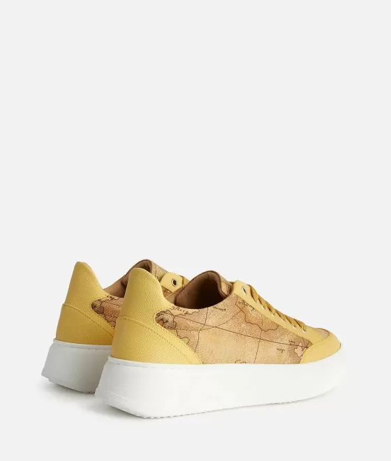 Donna Alviero Martini 1a Classe Sneakers In Tessuto Stampa Saffiano Giallo Oro