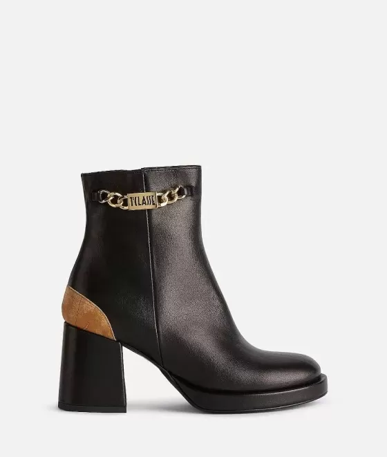 Donna Alviero Martini 1a Classe Stivaletti In Nappa Liscia Con Dettaglio Catena Neri