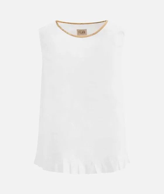 Donna Alviero Martini 1a Classe Top Smanicato Con Rouches In Popeline Di Cotone Croccante Bianco